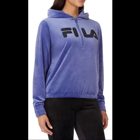 NWOT Fila Soft Velour Quarter Zip Hoodie in Purple-Blue - Picture 2 of 13